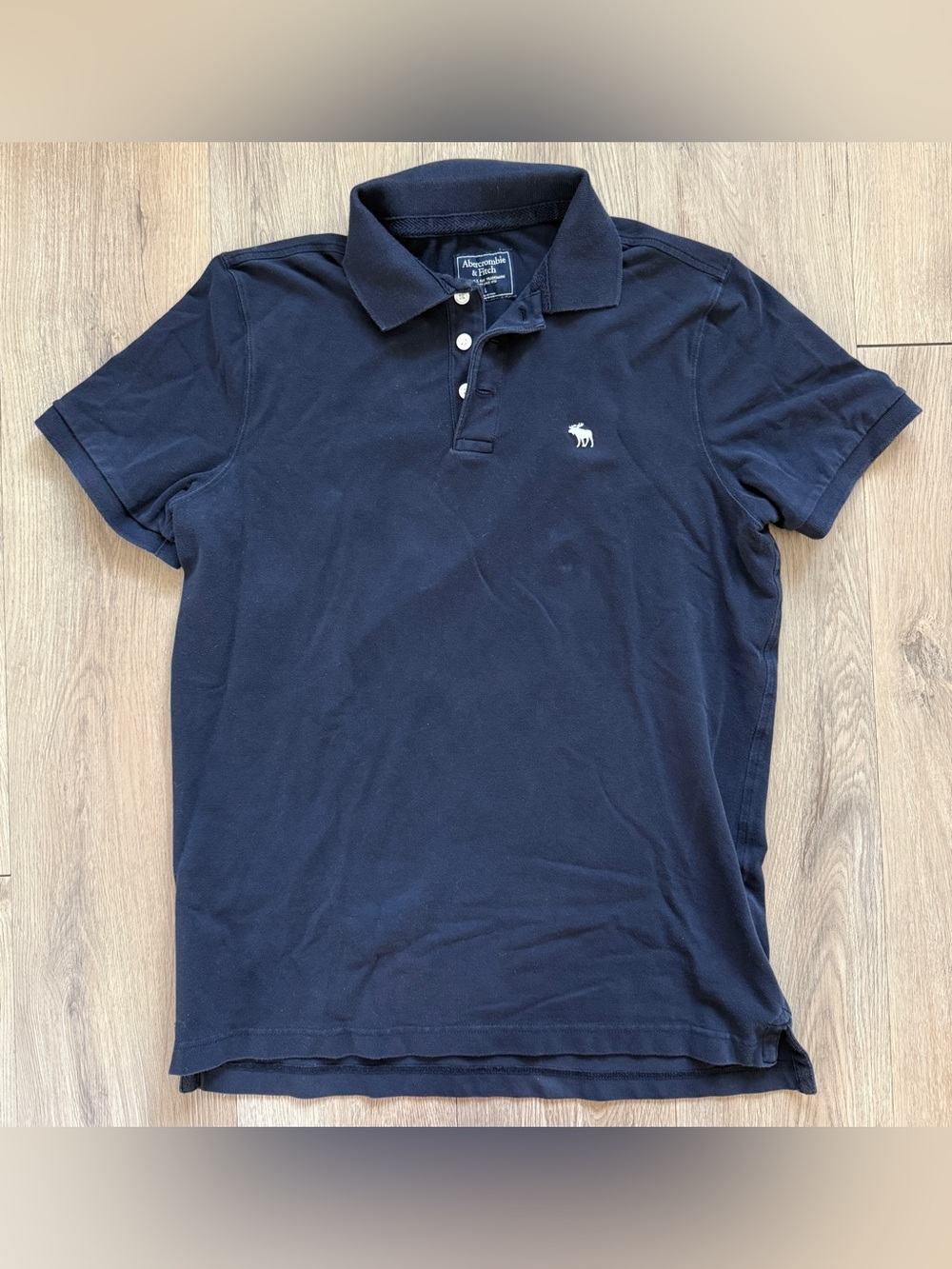 Abercrombie & Fitch Men's L Navy Stretch Cotton Blend Moose Logo Polo Shirt